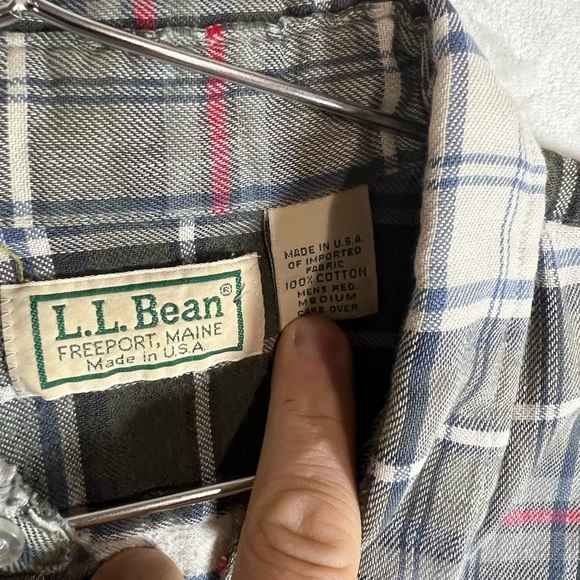 L.L. Bean Vintage Made in USA Medium Broken In Green and White Plaid Shirt - Picture 4 of 9